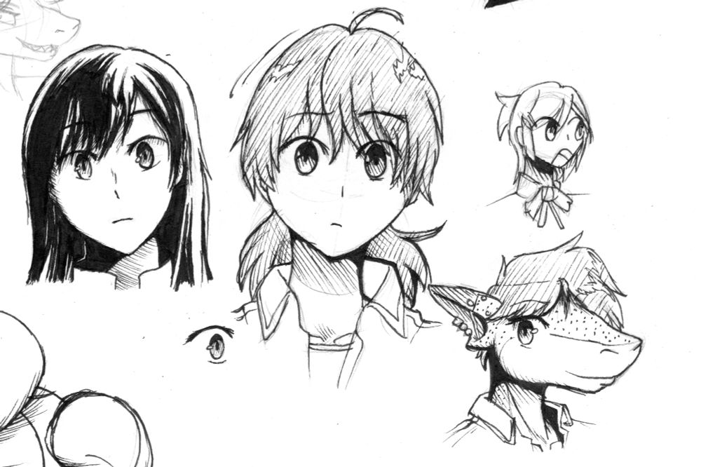 An art study of bloom into you with drawings of Touko, Yuu, Akari, and my sona drawn in the style of the manga
