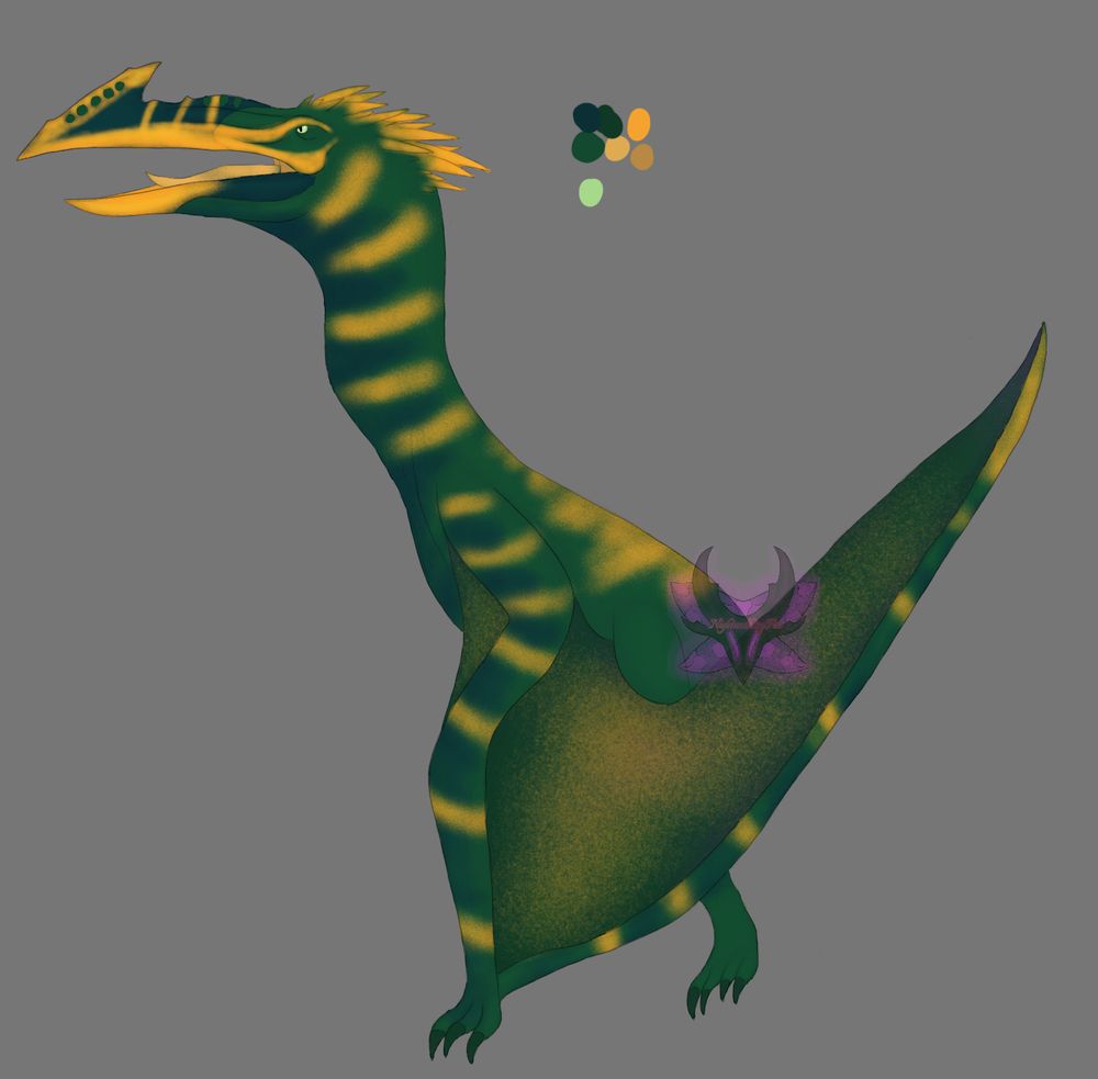 A Jurassic world rebirth styled Quetzacoatlus colored vaguely like a green mixed solar flare
