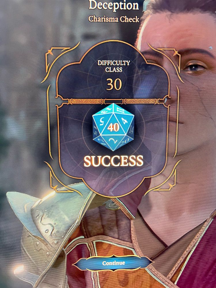 A picture of the Baldurs Gate 3 roll table with a DC 30 and I rolled a 40