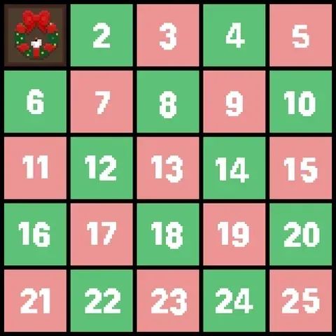 Calendrier de l'avent, la première case est ouverte et dévoile une couronne de houx