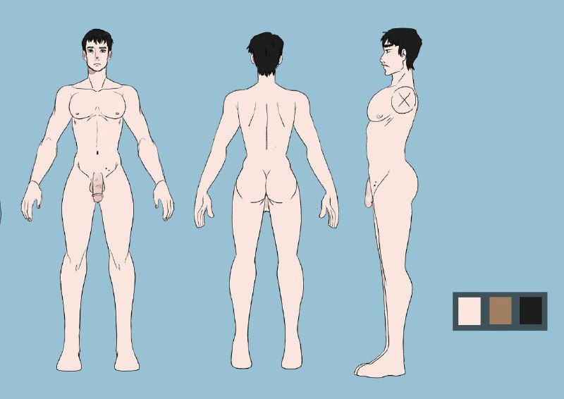 A ref sheet of a human male