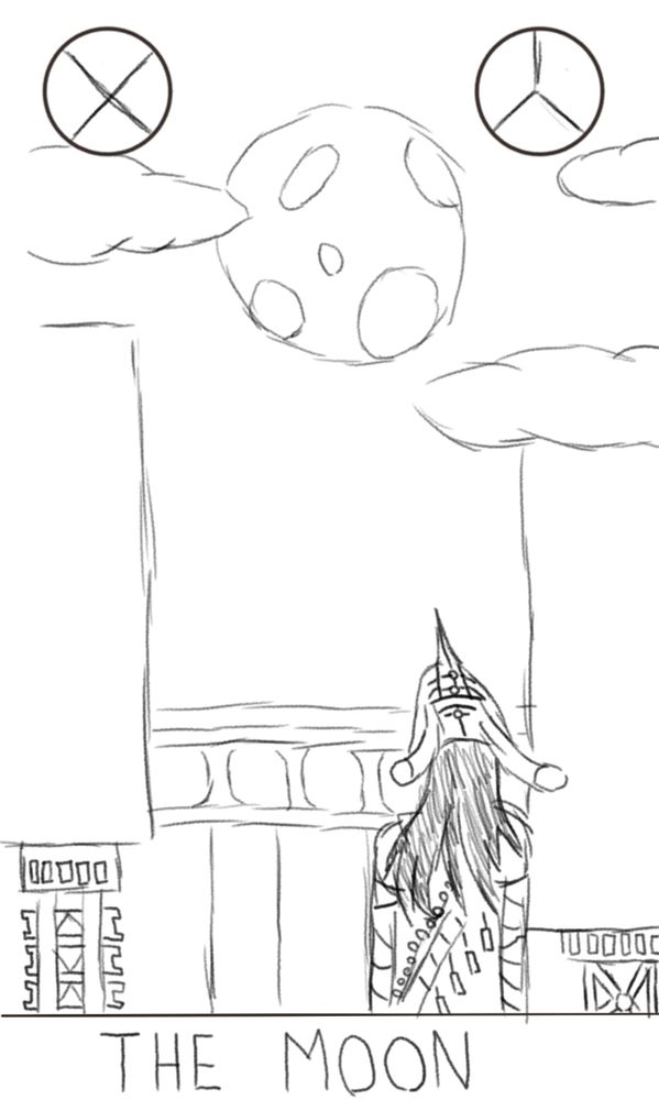 A benefactor looking up at The Precipice, with the moon visible in the sky