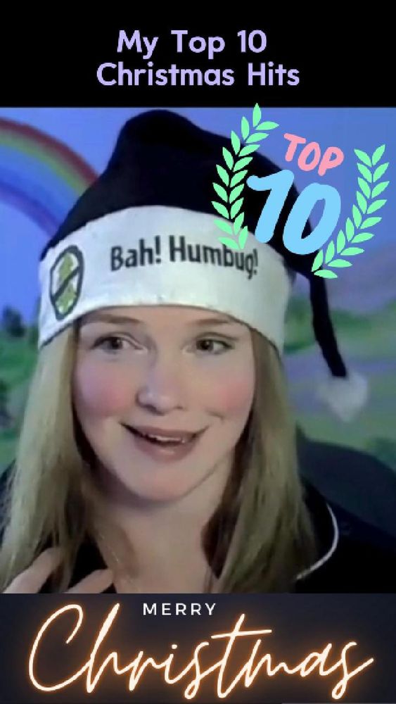 Charlie wearing a black Santa hat wit Bah Humbug on it, captions at the top, Merry Christmas at the bottom, and number stickers added to create a countdown from 10 to one.