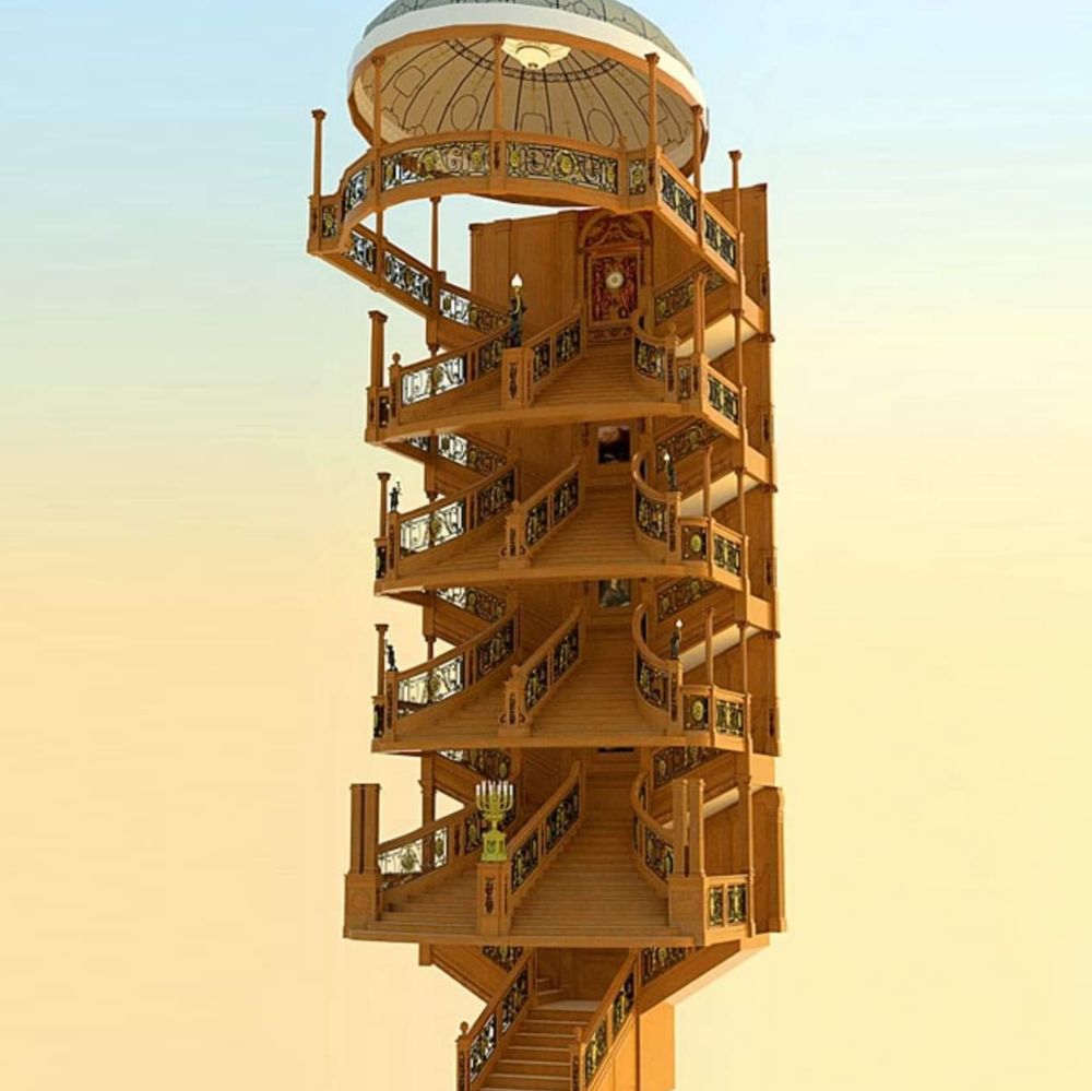 A 3D rendering of Titanic's forward first-class staircase.