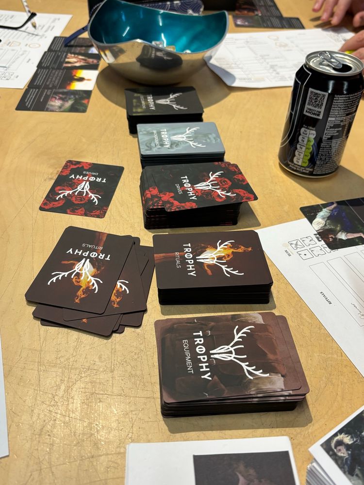 The Trophy character creation cards. They look and feel gorgeous. They were a little stiff to shuffle, but that’ll clear up over time.