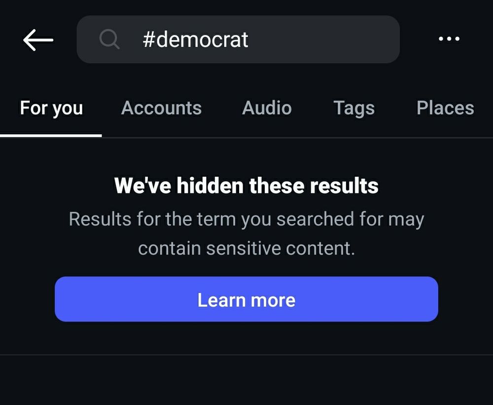 Instagram has hidden the search term #democrat as maybe containing sensitive content