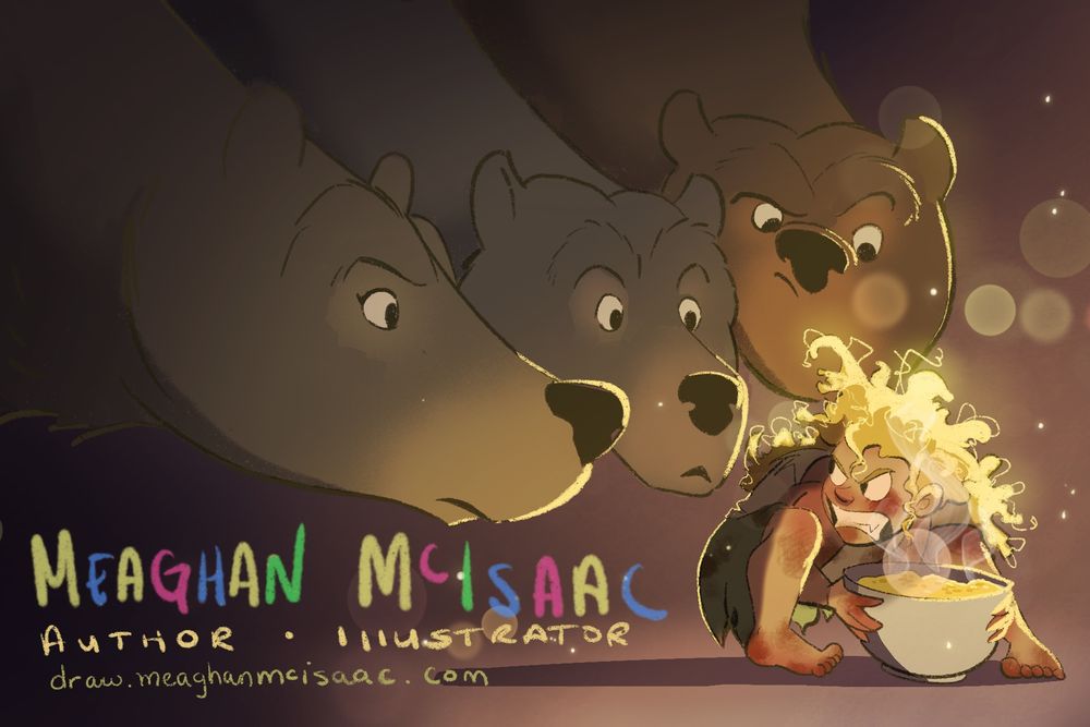 Digital illustration of Goldilocks and the 3 bears 
