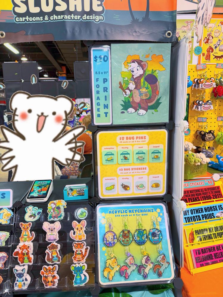 A closeup photo of part of my MFF booth in the dealer’s den.