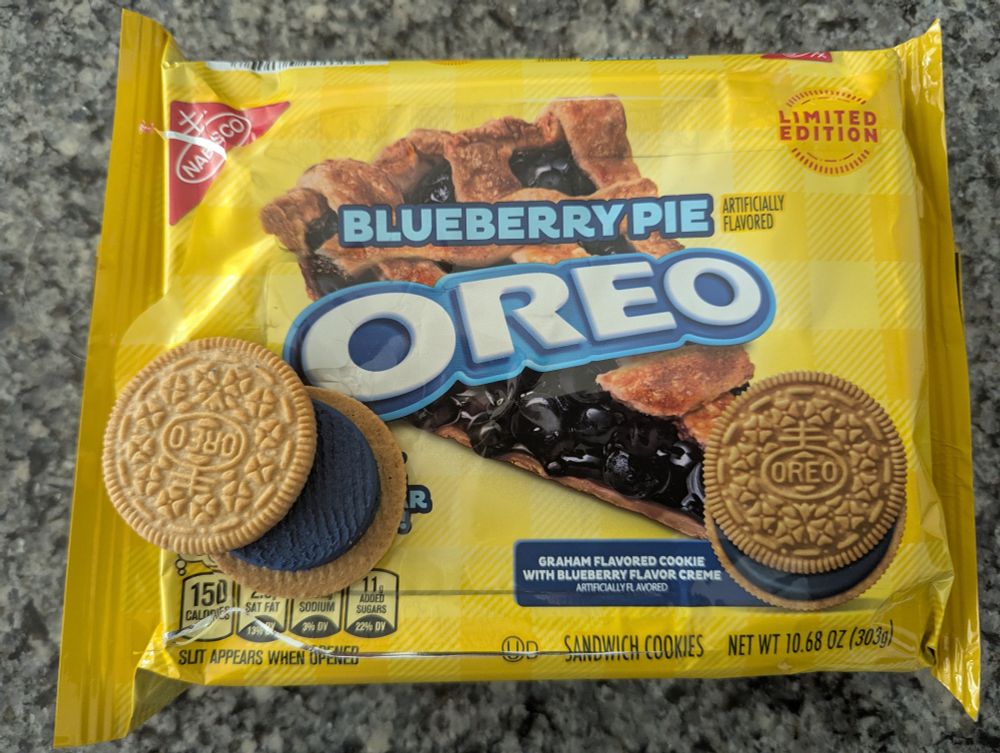 Blueberry pie Oreos. The filling is unnaturally blue, but so delicious. 