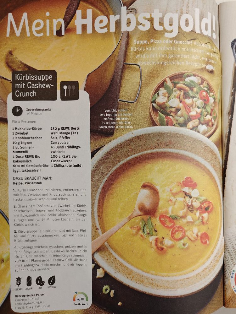 Foto von Rewe Rezept: Kürbissuppe mit Cashew-Crunch