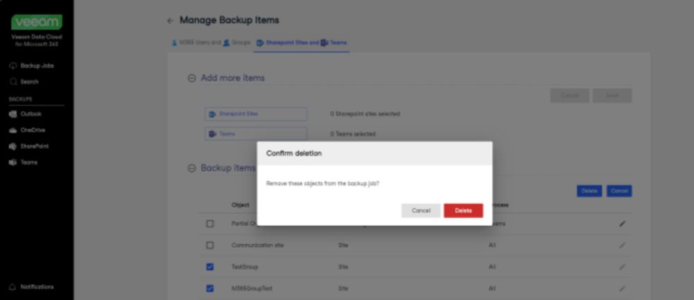 Veeam Data Cloud Microsoft 365: Remove Deleted Sites from Backup Jobs