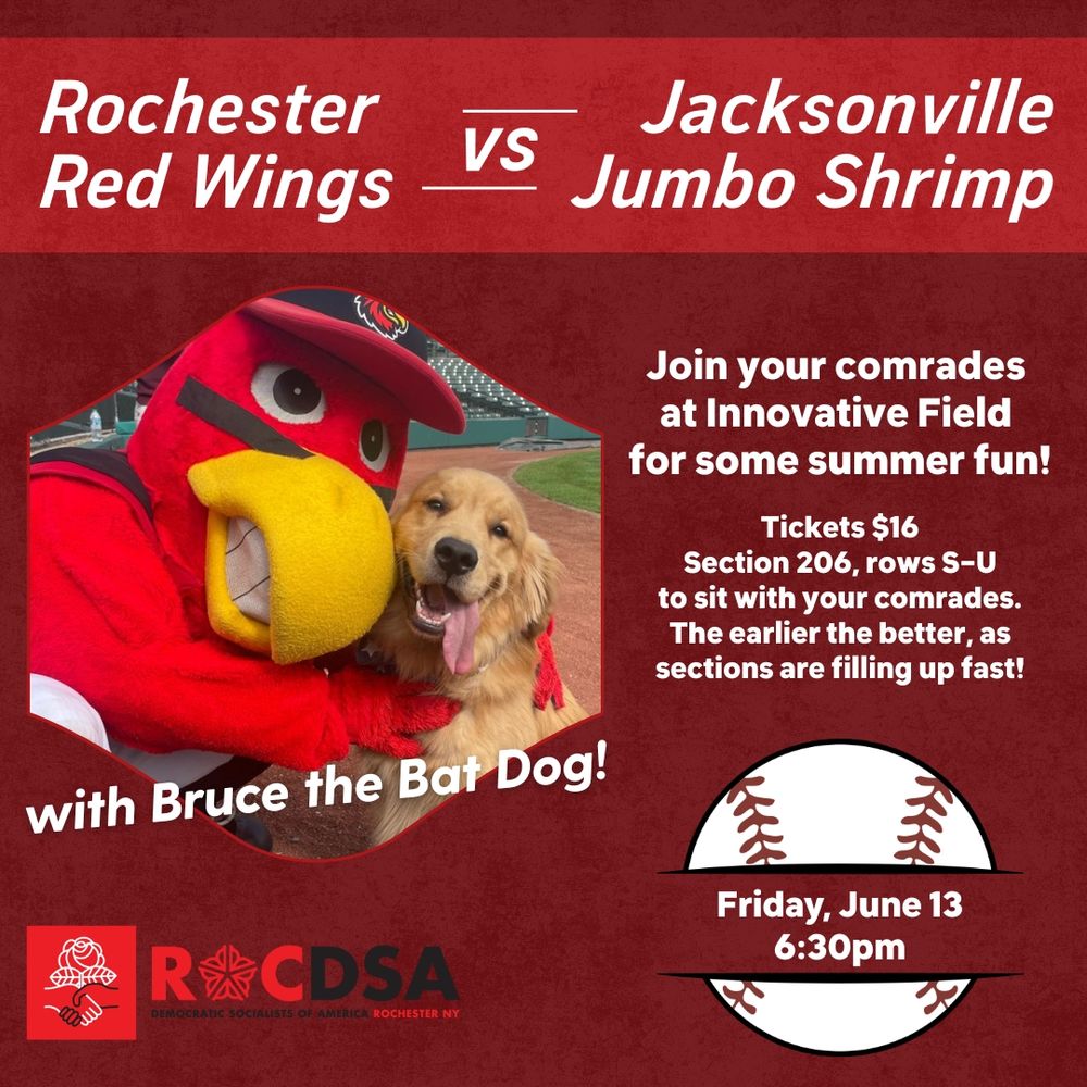 Info from the post with an adorable picture of the Red Wing mascot hugging Bruce the Bat Dog.