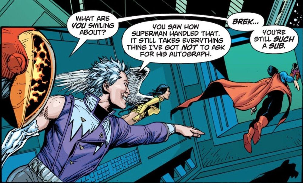 A Legion of Superheroes member is calling Polar Boy a "sub" for geeking out about Superman