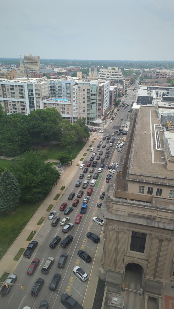 New York Street and Pennsylvania intersection showing traffic at a standstill.