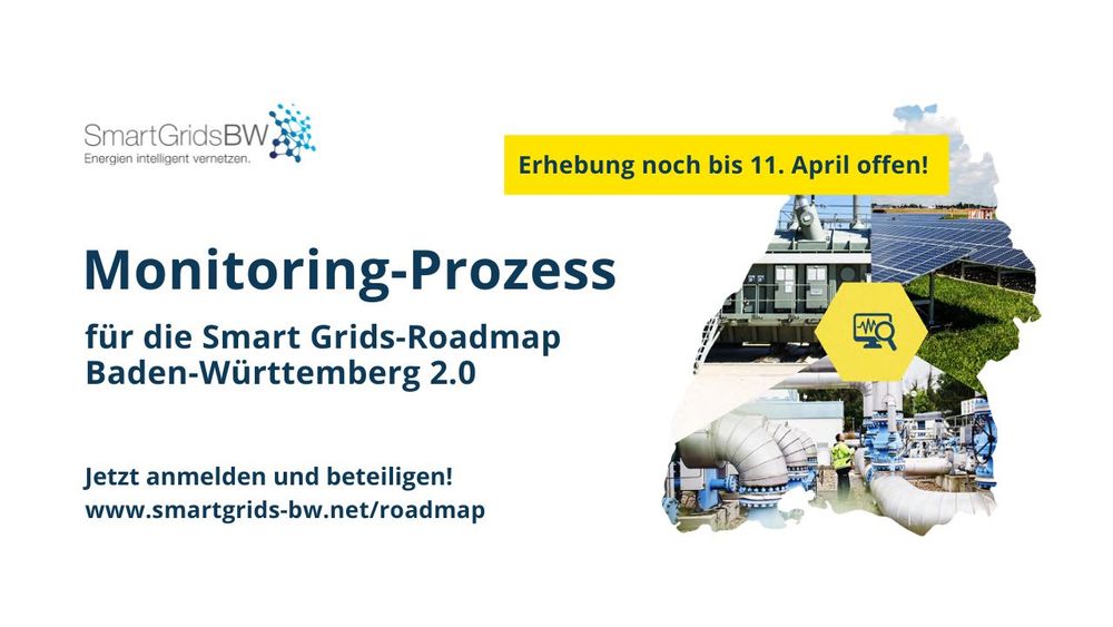 Grafik zum Monitoring-Prozess für die Smart Grids-Roadmap Baden-Württemberg, Erhebung noch bis zum 11. April offen.