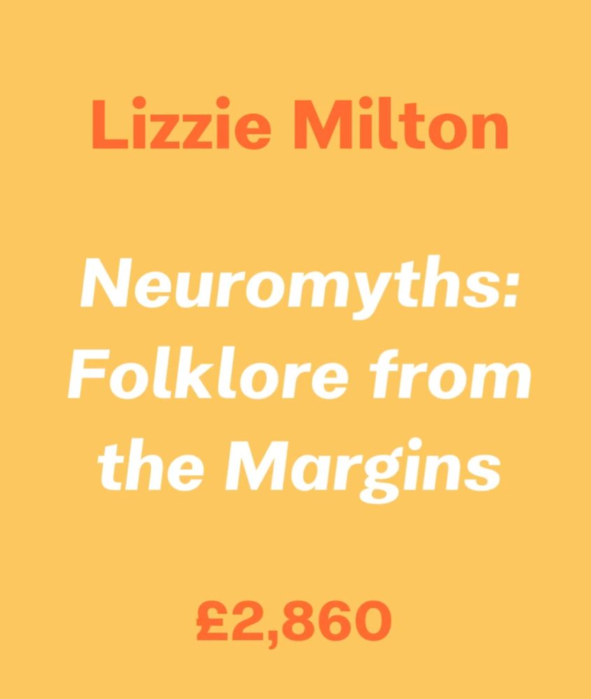 Orange and white text against a light orange background. It reads: Lizzie Milton. Neuromyths: Folklore from the Margins. £2860. 