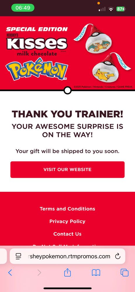 A screenshot that says, “Thank you Trainer! Your awesome surprise is on the way! Your gift will be shipped to you soon.”