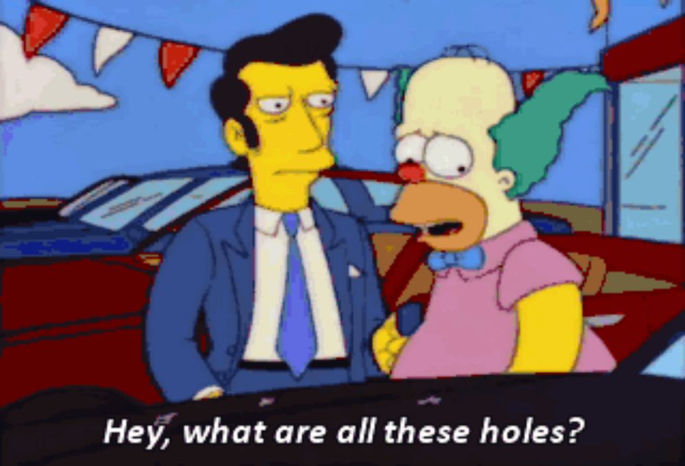 a cartoon of homer simpson talking to a car dealer