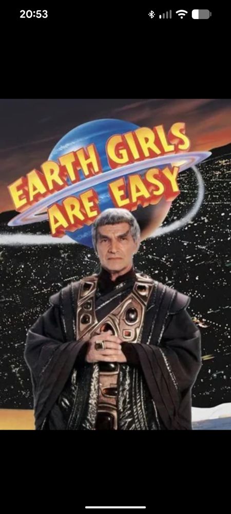 Sarek from Star Trek under the logo from the movie Earth Girls Are Easy