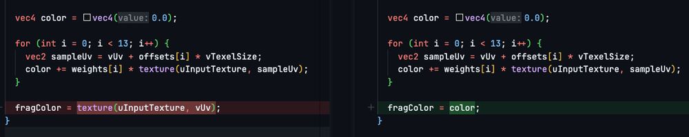 git diff showing a change in the returned value of a fragment shader