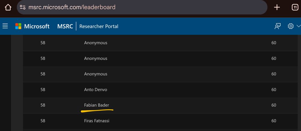 Made it on #58 of the MSRC leaderboard Q1 2025