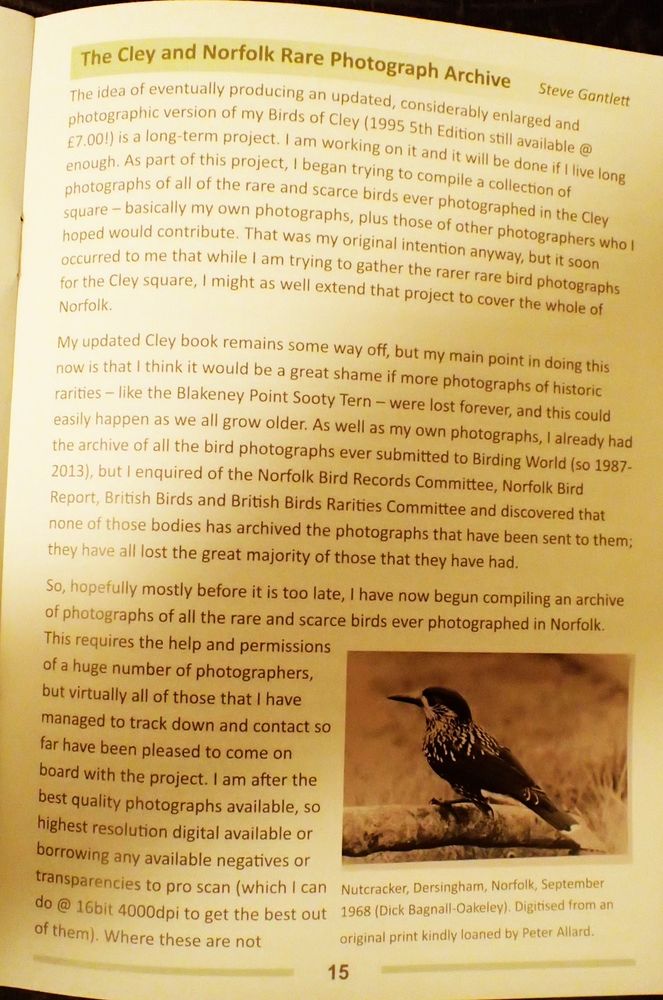The first page of an article about Cley and Norfolk Rare Bird Archive taken from The Norfolk Natterjack