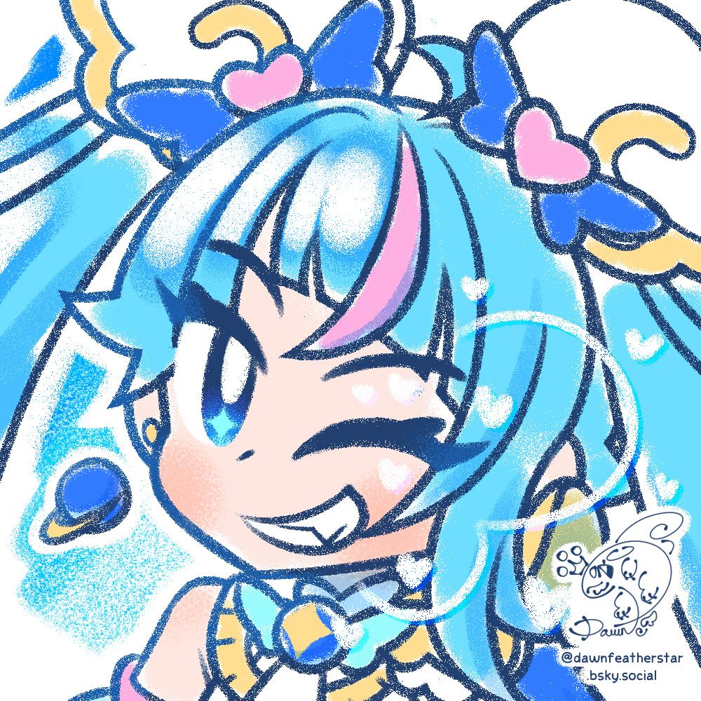 A crayon style fan art of Cure Sky, who's winking at you! Today is her birthday today. :D