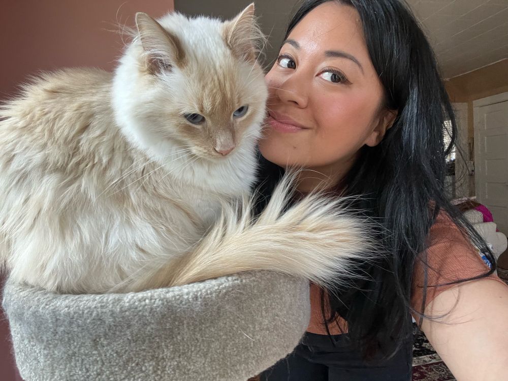 Mitra and Oscar who is a big fluffy cat