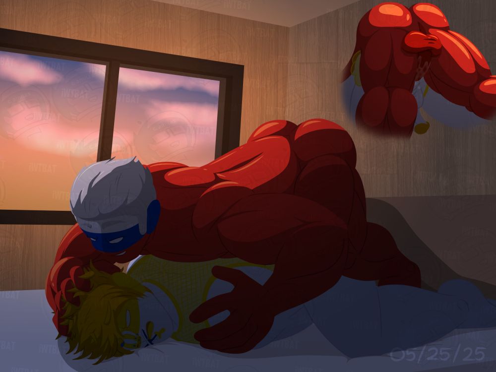 CH!Russia fucks the requester's Countryhuman OC. On the top right is a disembodied view from behind, showing Russia's wet dick plowing the guy's ass.