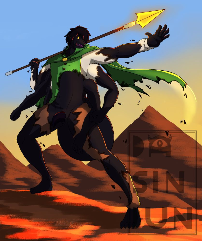 Mabihon, the spider man, now flustered as his clothes burn away, leaving him quite exposed to the elements.
