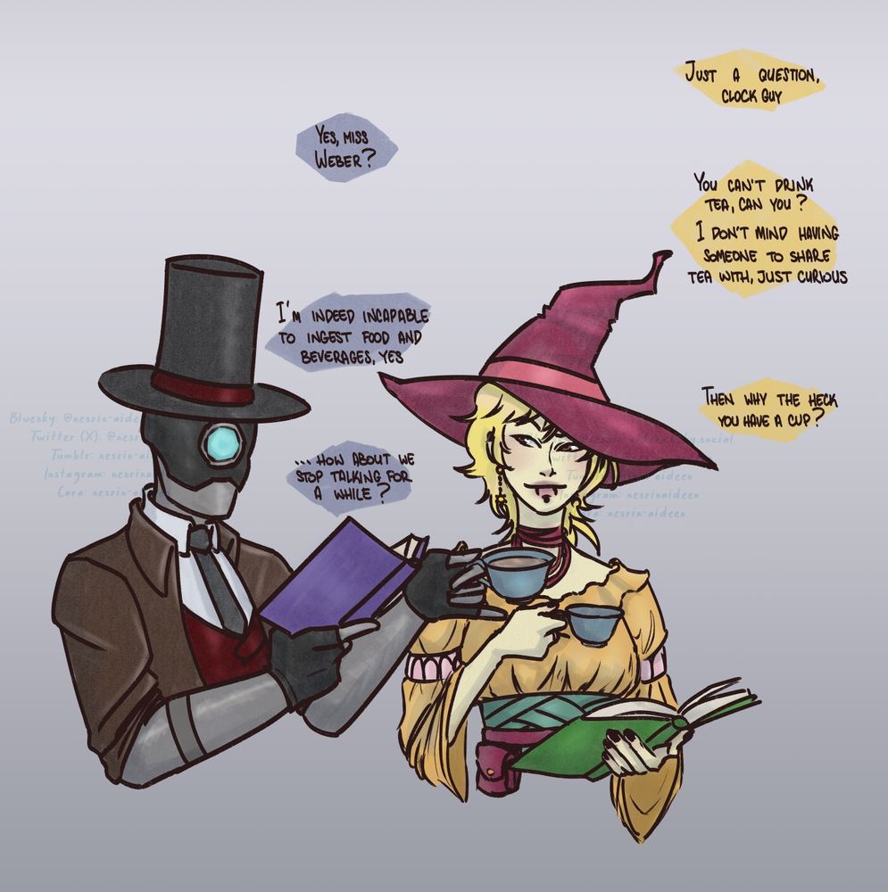 Wheatley (by Threnor) and Aurean (by Resenand) having a tea over a book