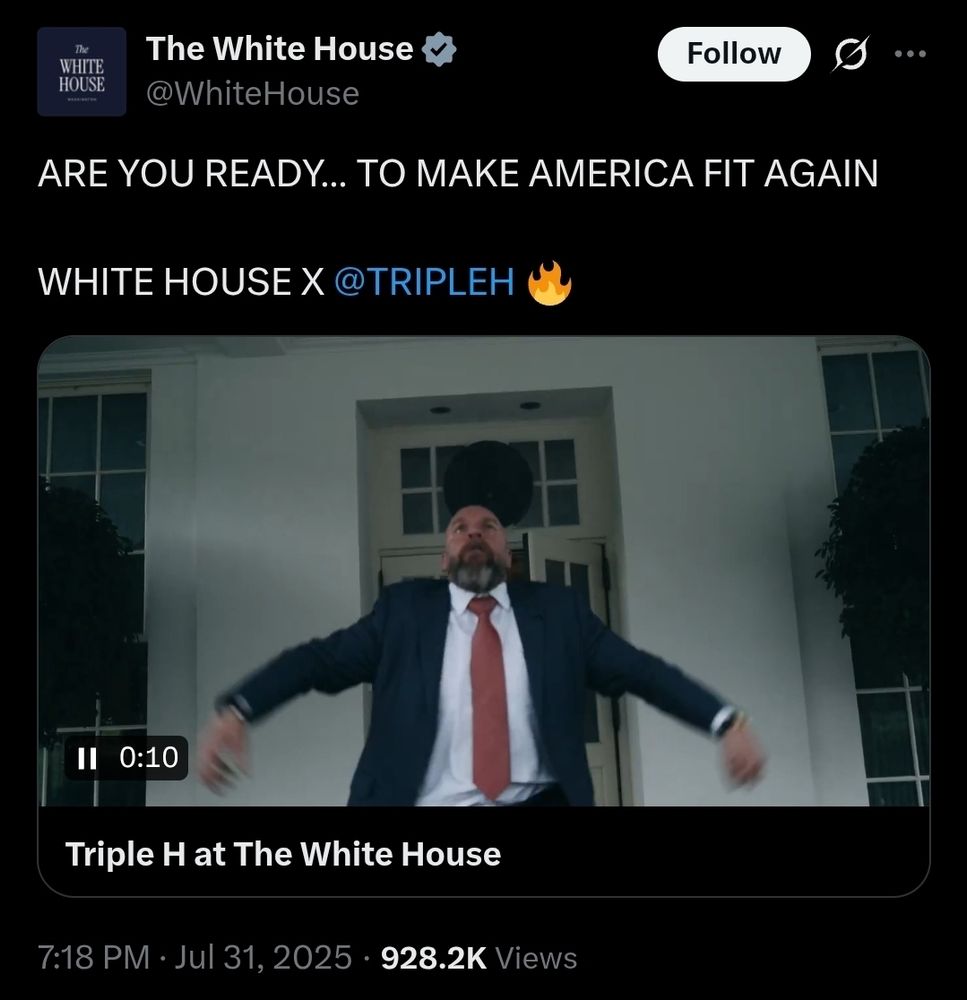 Triple H does his water spit at the White House 