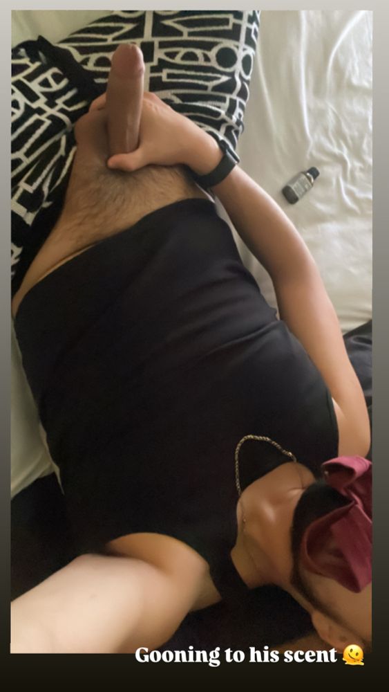 Enjoying #fcf with my own uncut fat cock while I keep his thong on my face 