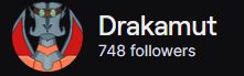 Drakamut twitch page showing 748 followers