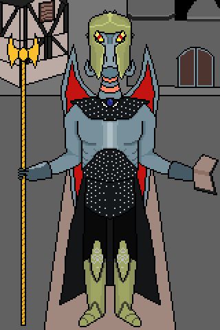 Grey Dragon wearing dark grey studded leather armor exposing his chest standing on a road carrying a golden staff in one hand and a old book in the other