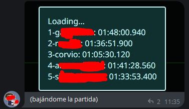 Una captura que muestras las pistas de audio de mi última partida de rol, con los nombres censurados.
Todo el mundo ha hablado entre hora y treinta y tres, y hora y cuarenta y ocho. Excepto yo, que he hablado hora y cinco.