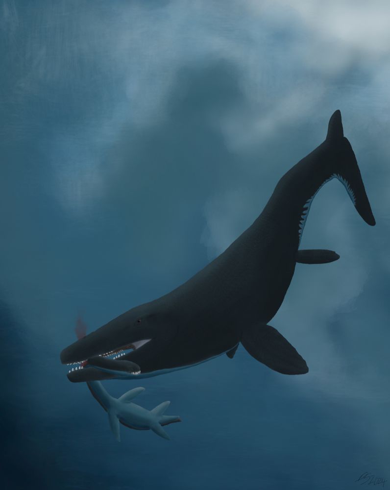 Thalassotitan atrox with a juvenile Zarafasaura in its jaws