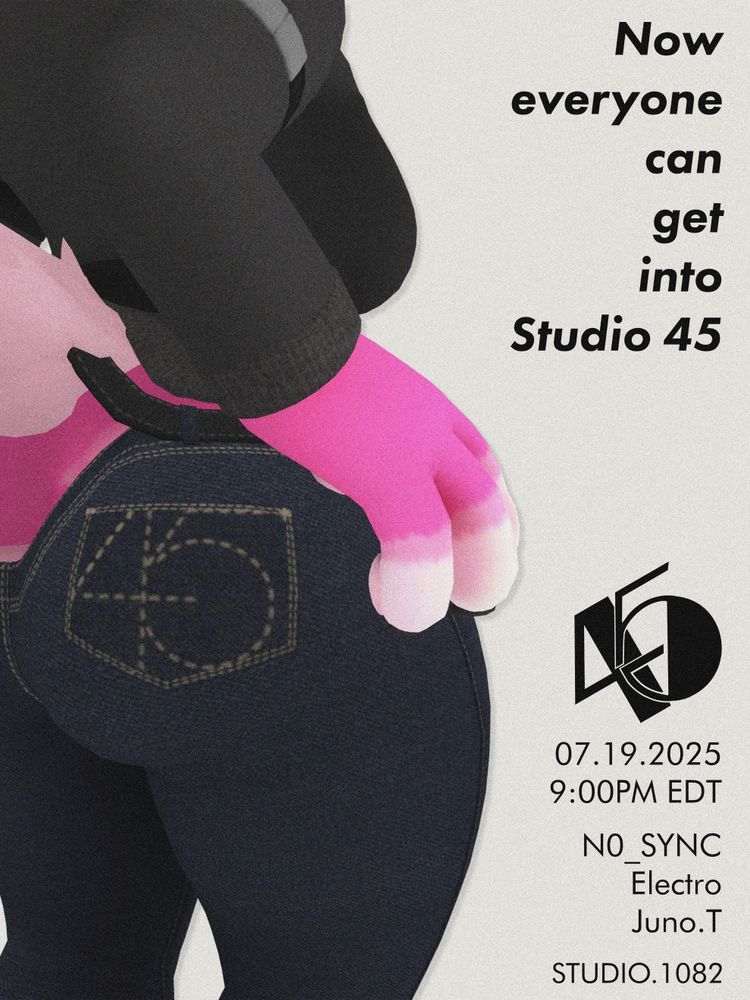 A vintage looking poster for an current event slated for Saturday July 19th with a woman on the cover wearing jeans with the number "45" stitched on the back pockets.