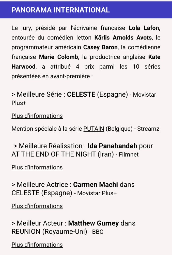 Palmarès du festival séries mania 
