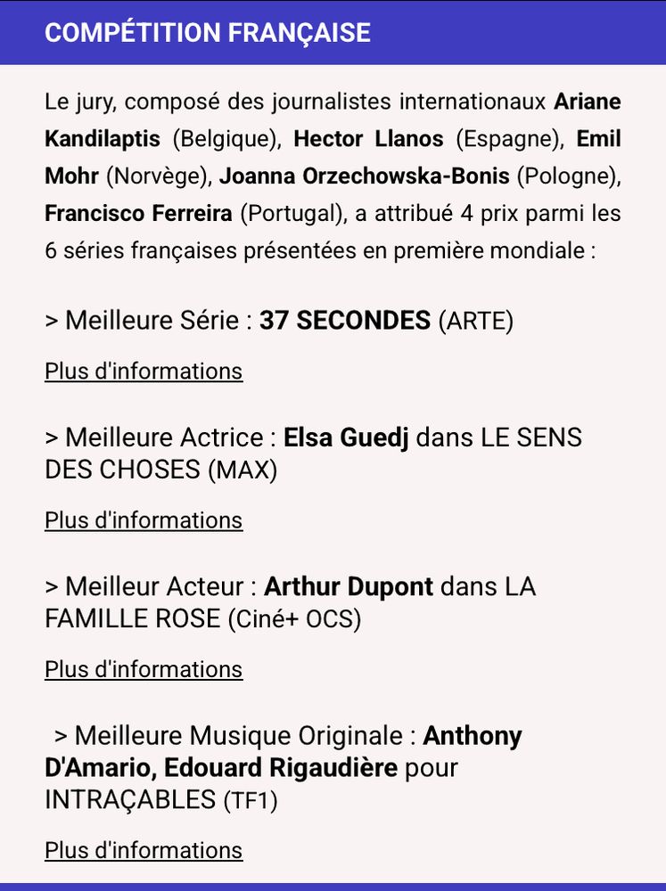Palmarès du festival séries mania 