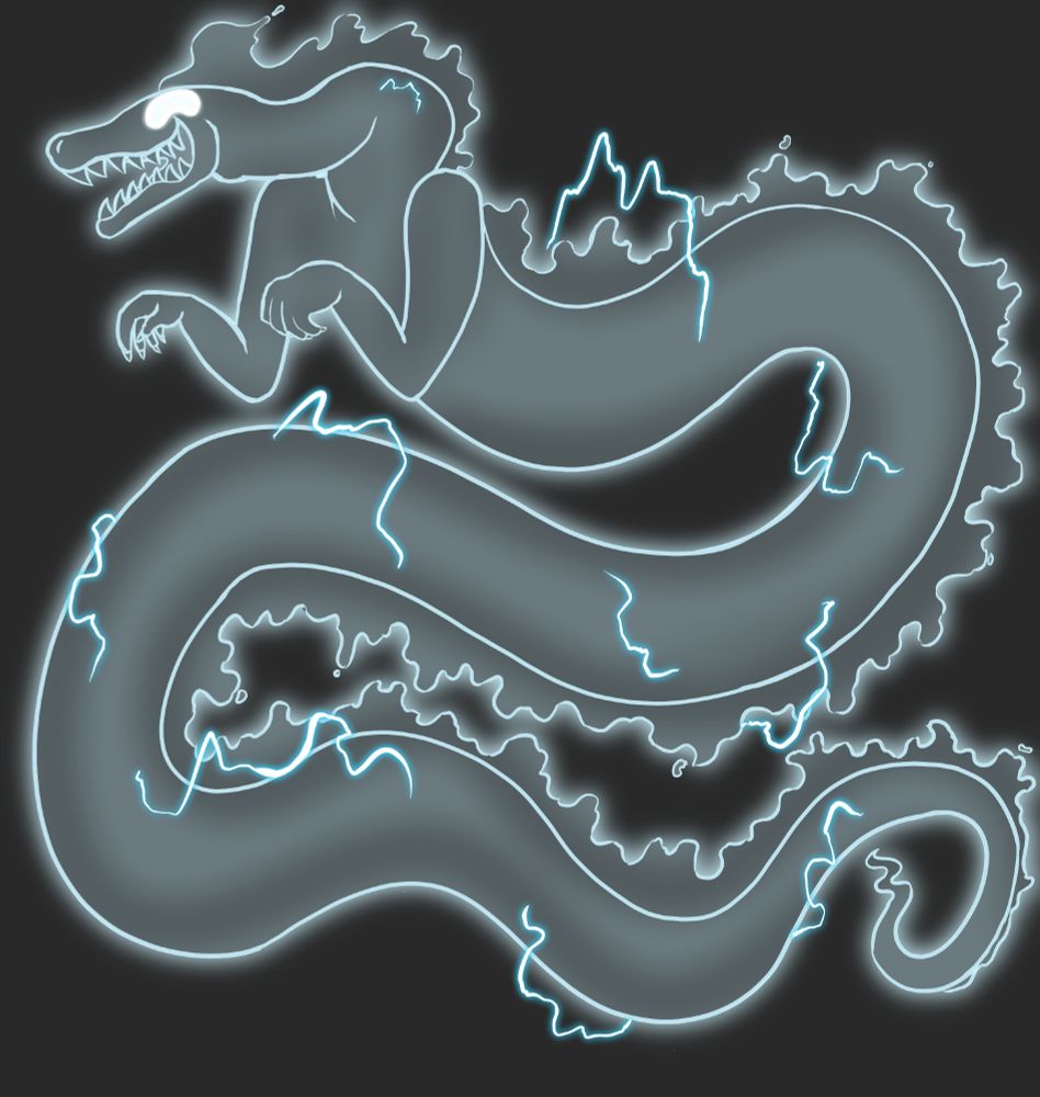 Coil floating in the air as a ghost, his body (or lack thereof) is ethereal, glowing, translucent, and surging with electricity