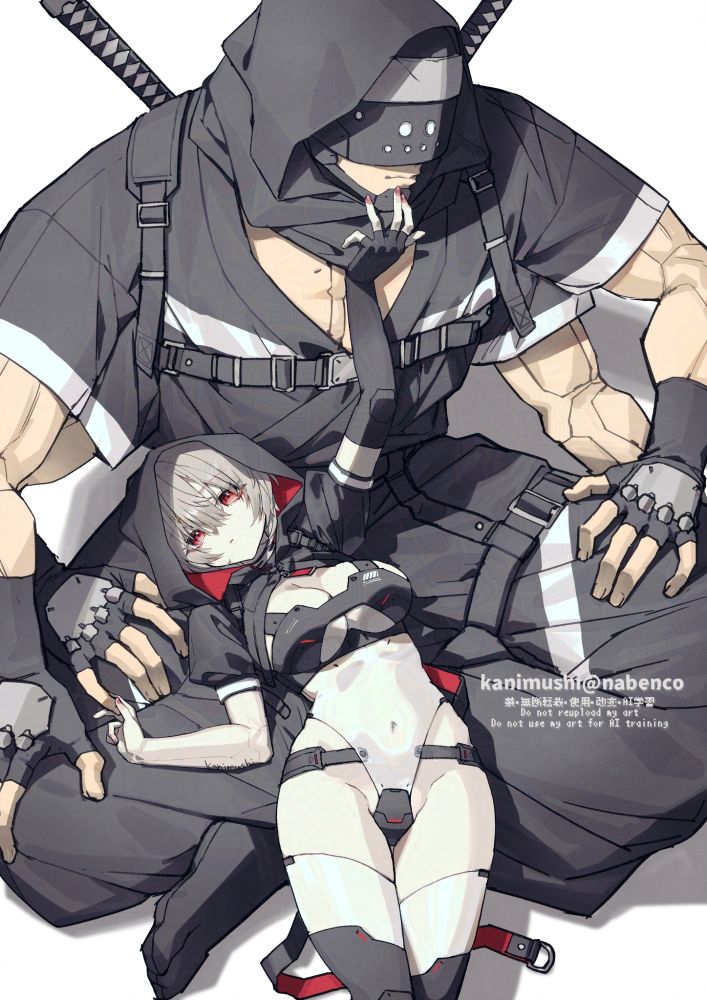 サイボーグ風の男性と女性のイラスト