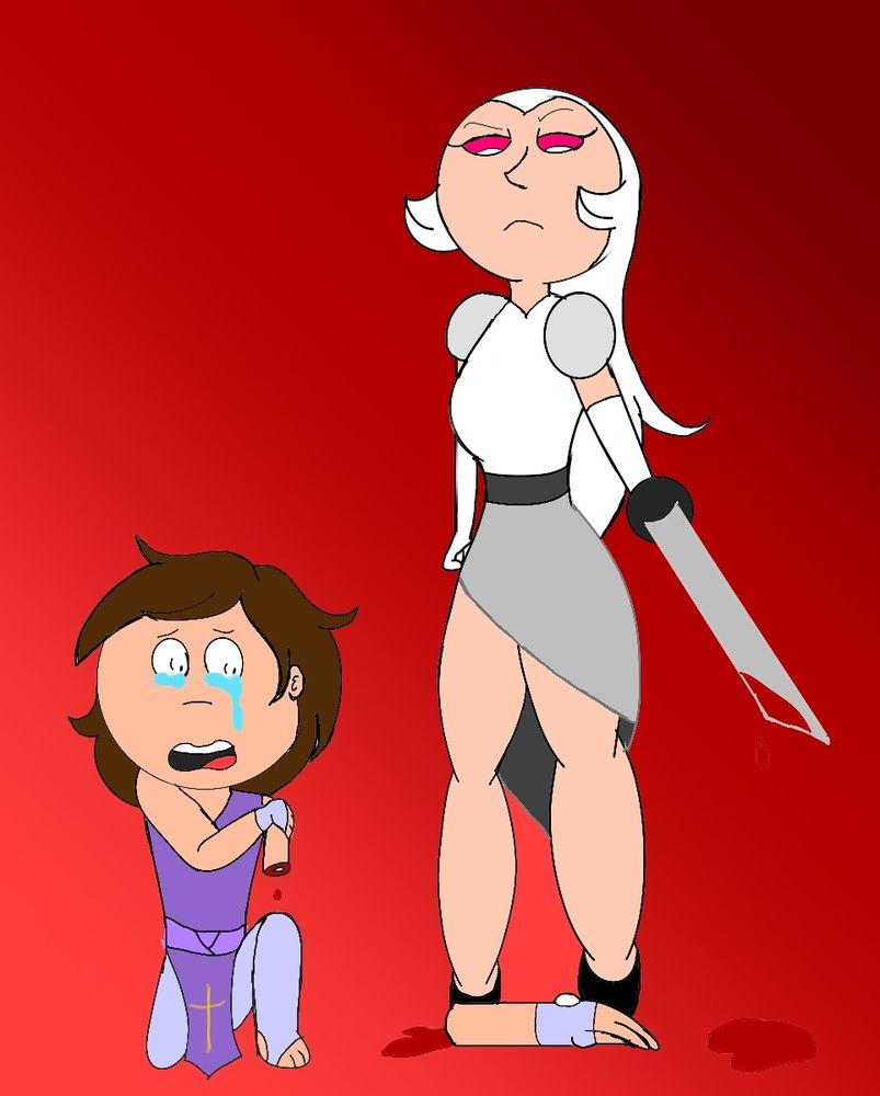 Day 5: Amputation 

Since Helluva Boss is constantly giving me every reason to ha- I mean dislike Stella. I put her in a sword right with Stolas' human apprentice, Nathan. No surprise, she would chop his arm off 😒 like the witch she is.