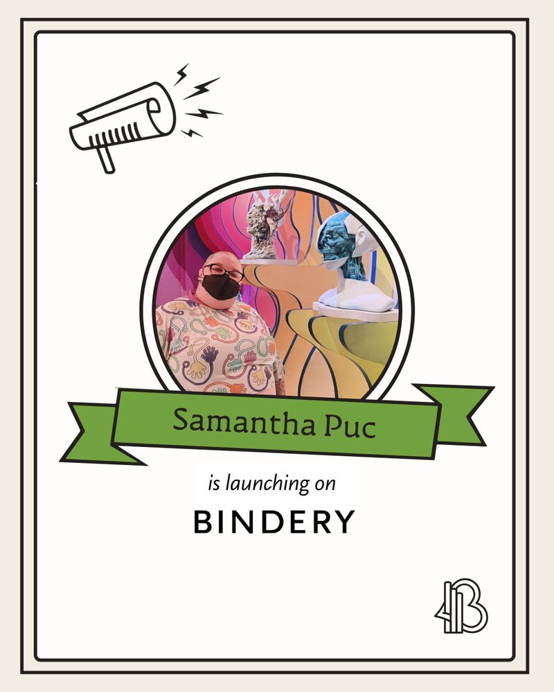 An infographic announcing Samantha Puc’s launch on Bindery Books