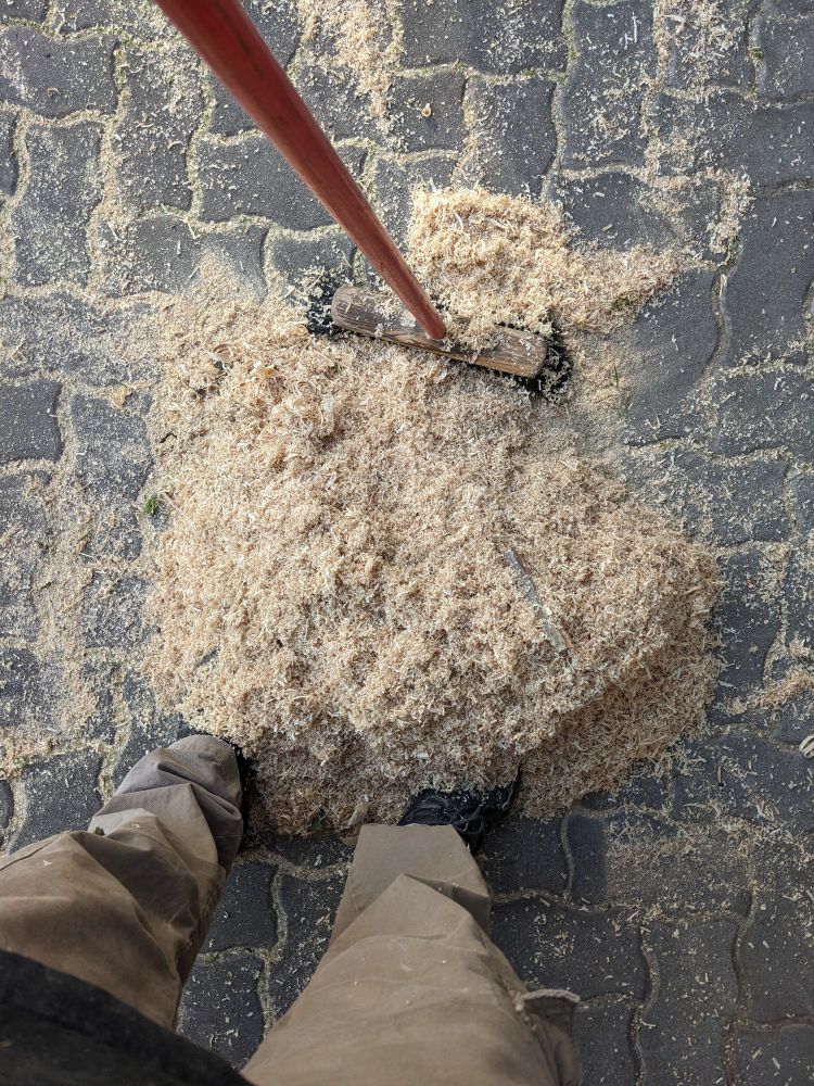 A large pile of shavings from planing a couple of boards.