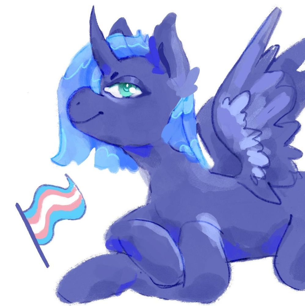 Luna from my little pony saying trans rights and hold pride flag 🏳️‍⚧️