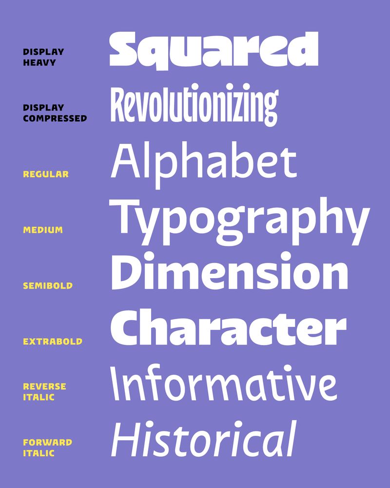 Aksan comes in Display Heavy, Display Compressed, Regular, Medium, Semibold, Extrabold, Reverse Italic, and Forward Italic.