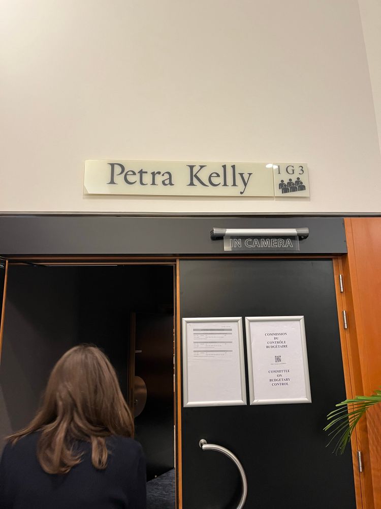 EU Ausschuss Sitzungsraum trägt den Namen der Gründerin der Grünen, Petra Kelly.
