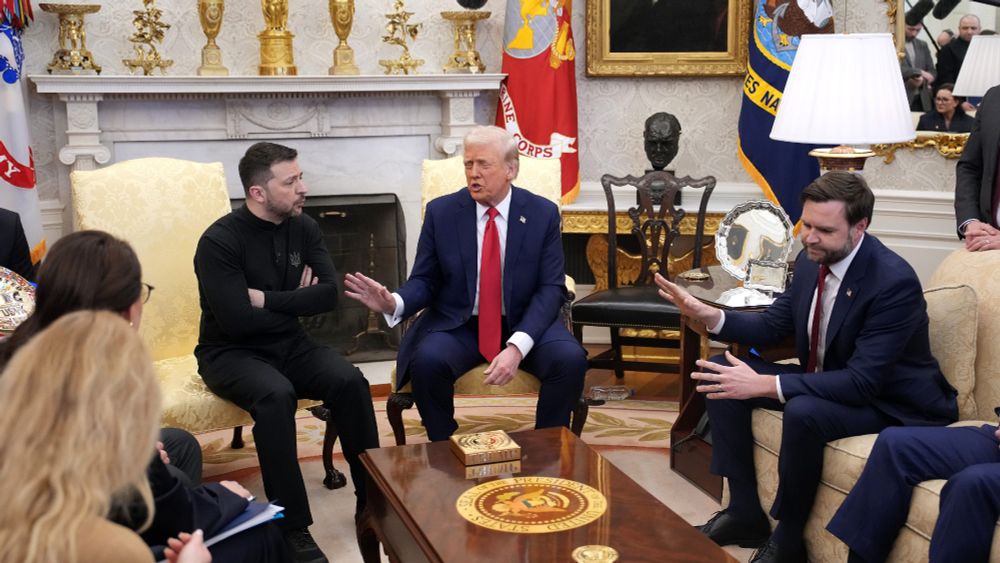 Trump & Vance act like little bitches and gang up on Zelenskyy at White House meeting as Trump claims that Zelenskyy doesn’t have the cards.