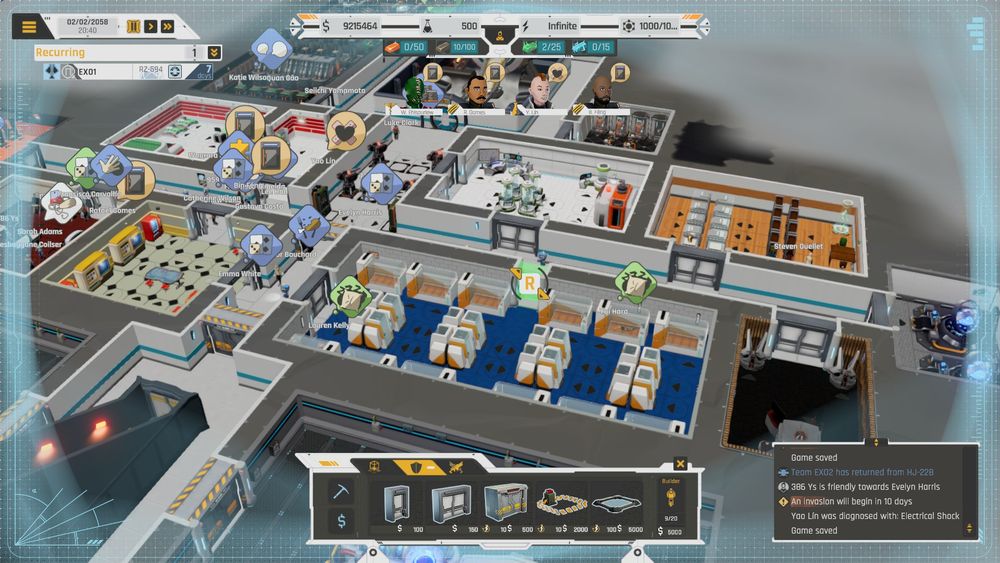 Screenshot montrant une grande base, avec de nombreuses salles et objets différents